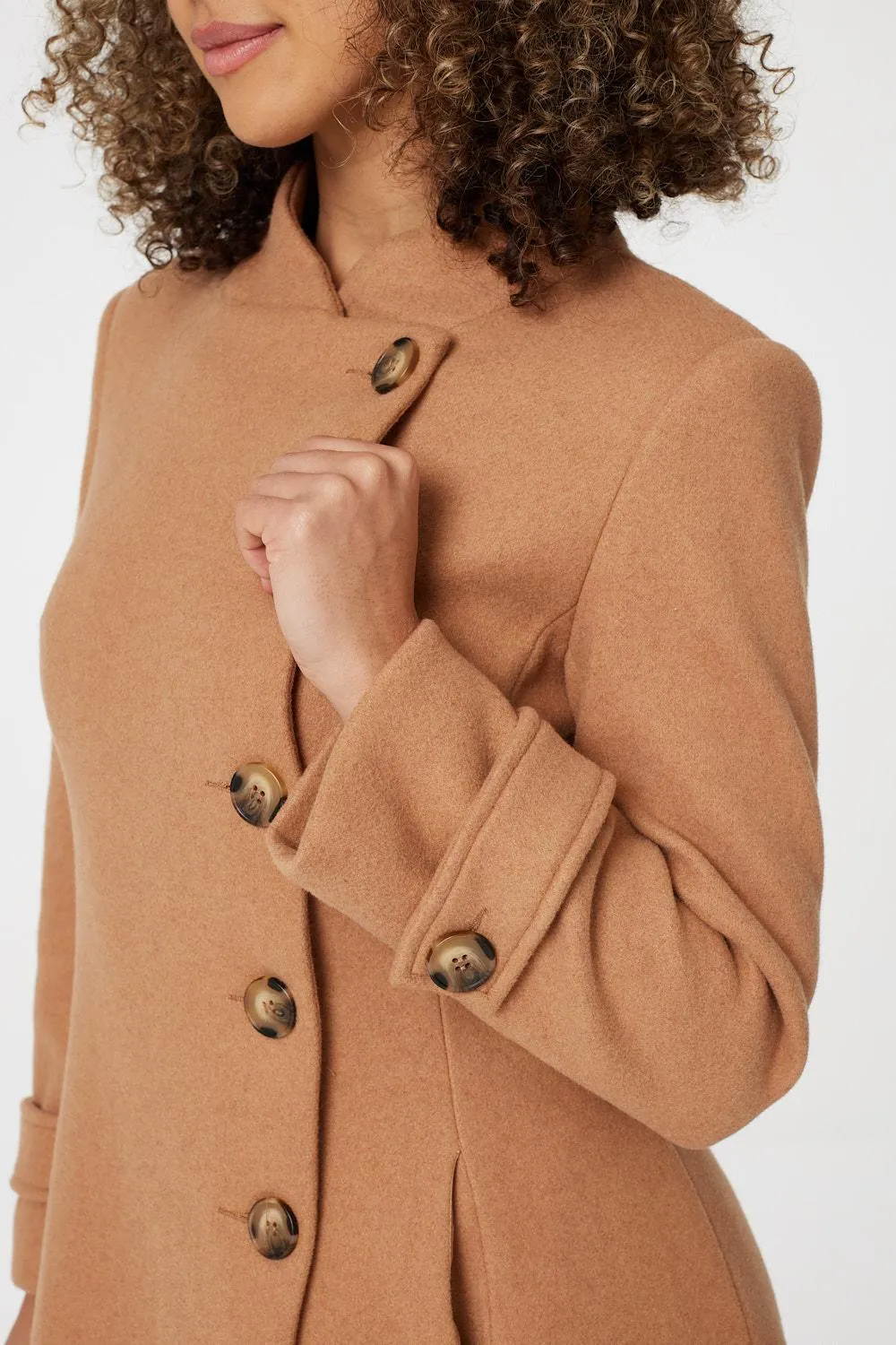 Button Front Funnel Neck Coat