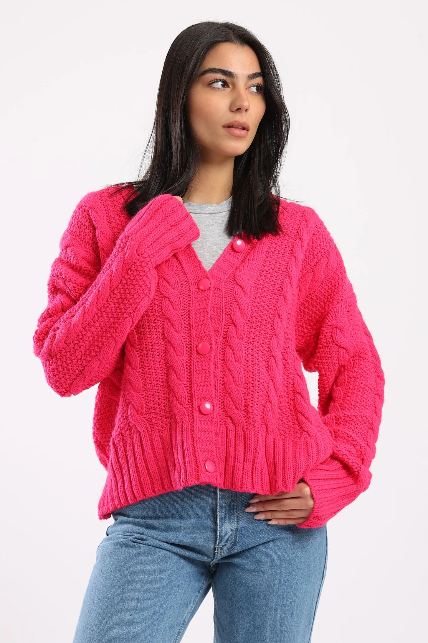 BUTTON UP KNIT CARDIGAN - PINK