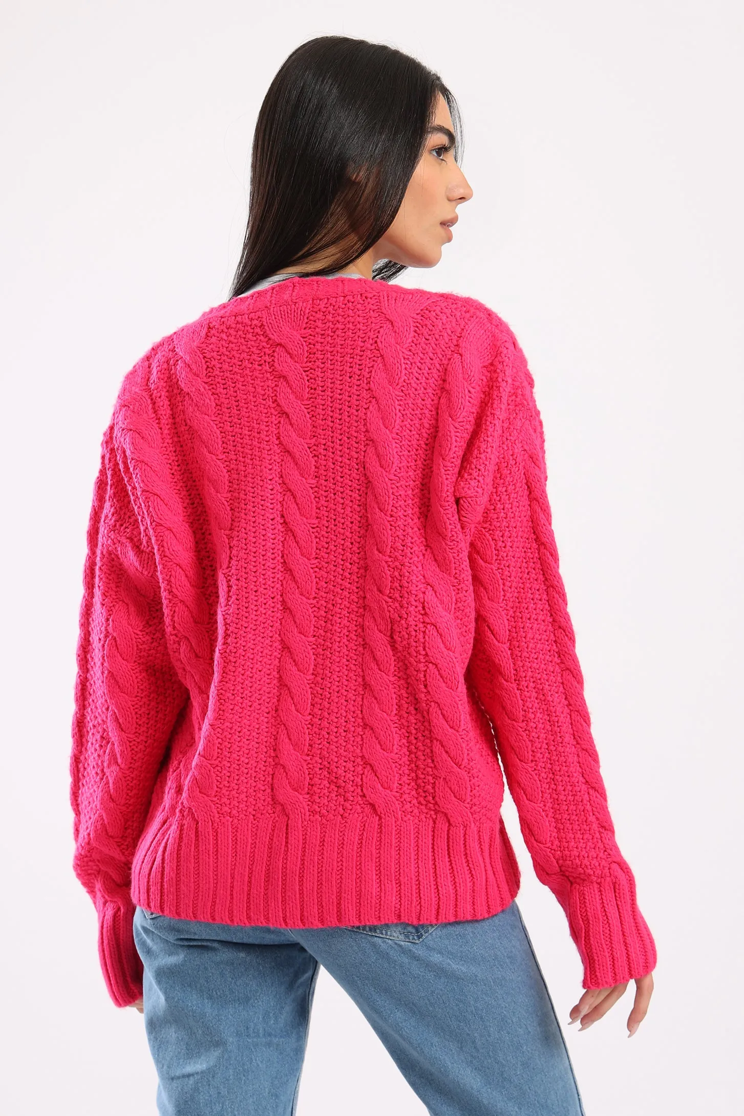 BUTTON UP KNIT CARDIGAN - PINK