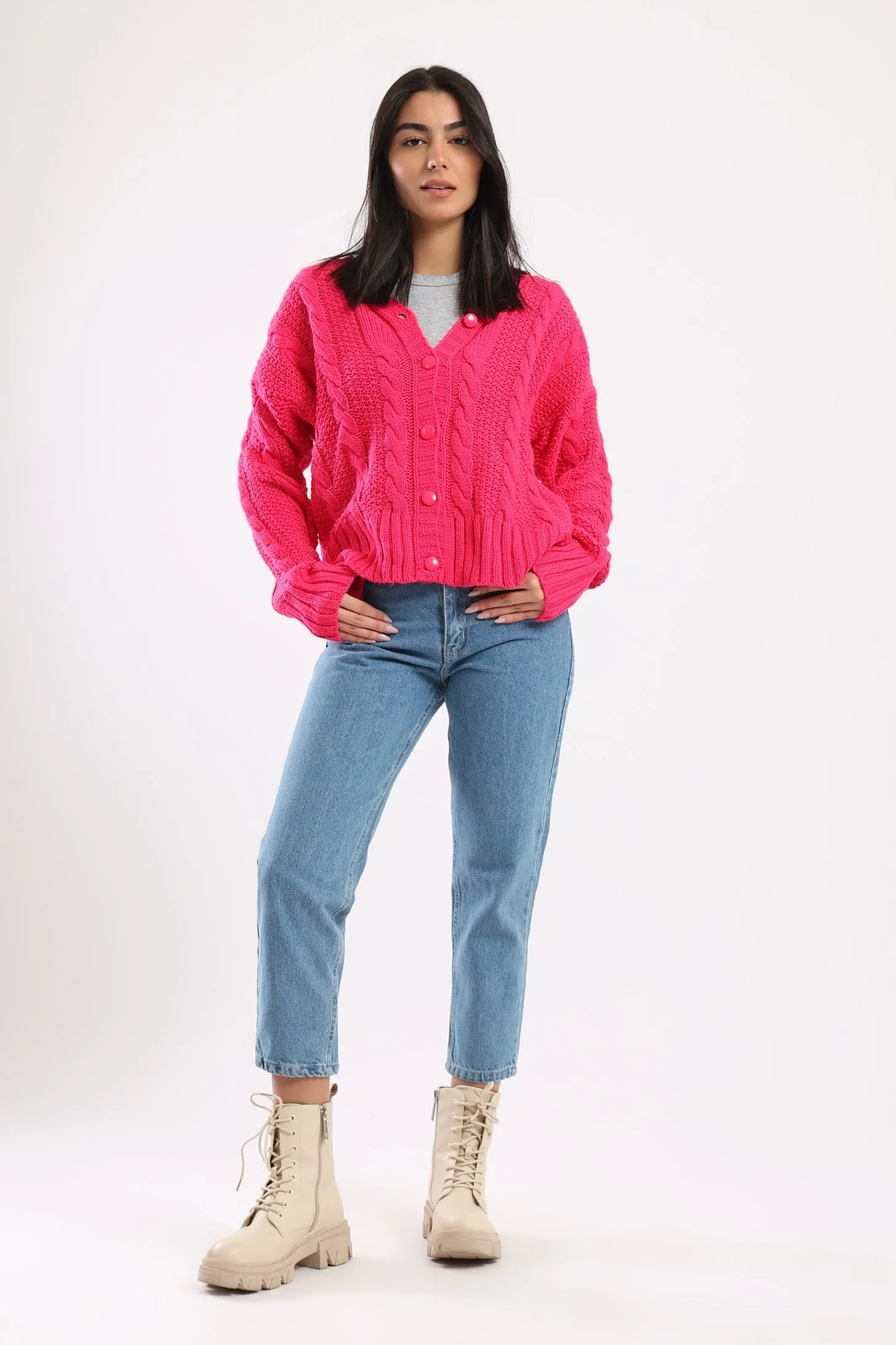 BUTTON UP KNIT CARDIGAN - PINK