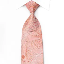 Cabrini Men's Crystal Silk Tie Paisley On Pink Sparkling With Rhinestones