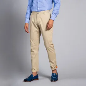 Calm Camel Light Beige Cotton Lycra Stretch Chinos