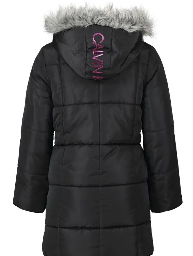 Calvin Klein Big Girls Metalliac Zipper Long Puffer, Size Medium 8/10