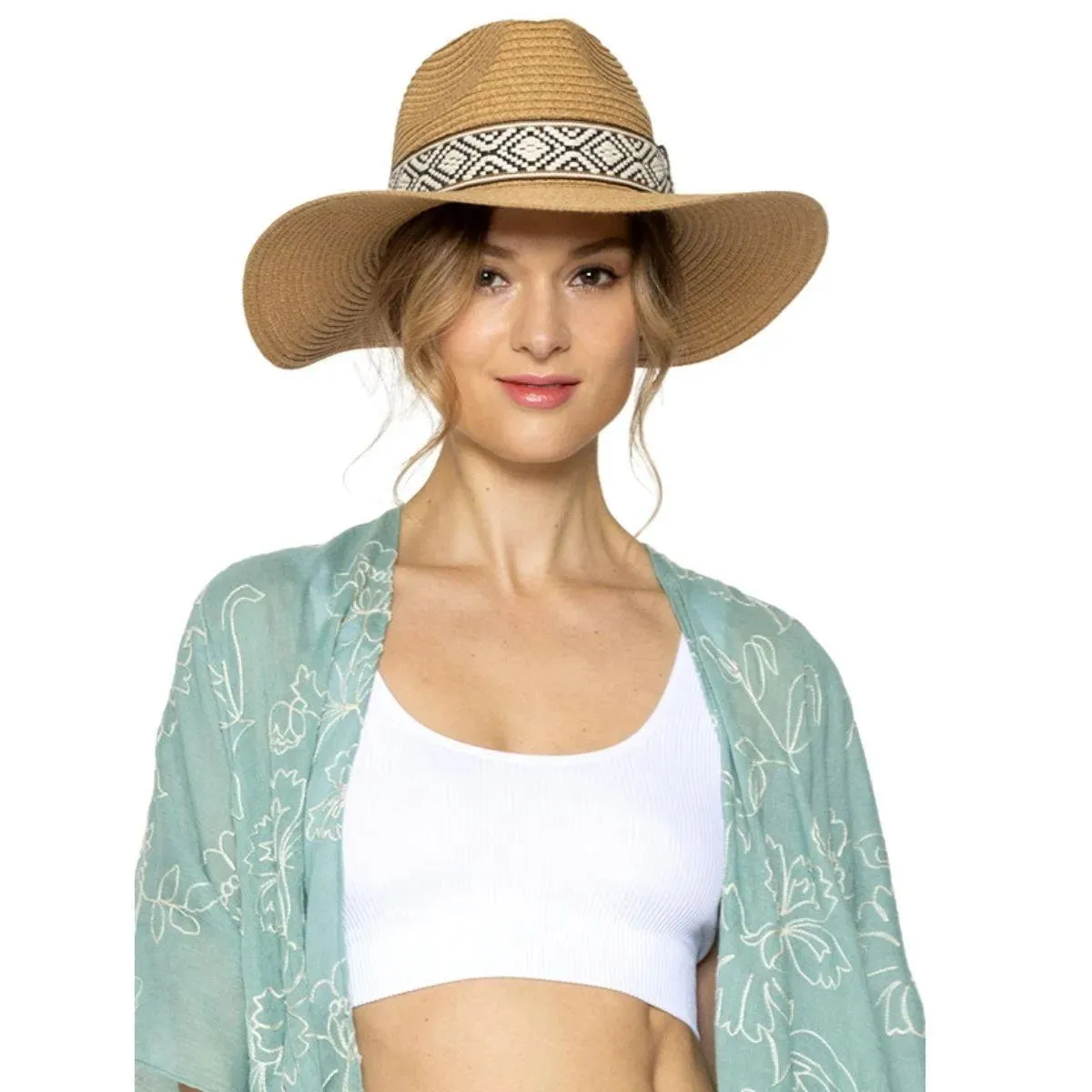 Camel Womens Panama Straw Hat with Woven Detail