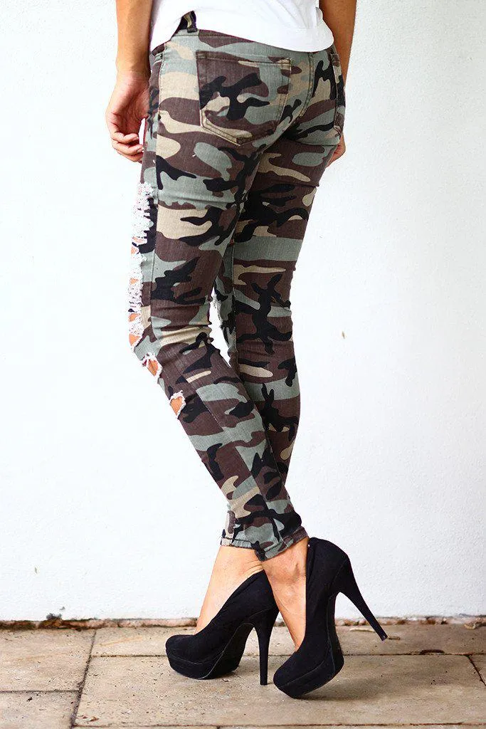 Camo Super Destroyed Skinny Jeans