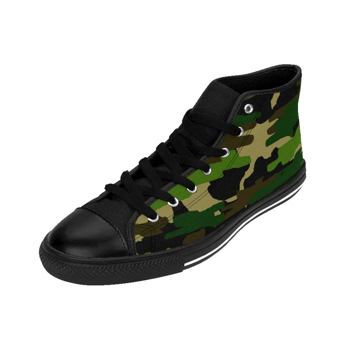 Camouflage Men's High Top Sneakers, Green Military Army Print High Top Sneakers For Men