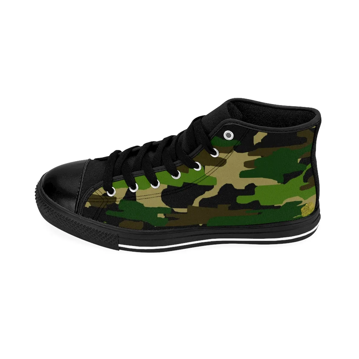 Camouflage Men's High Top Sneakers, Green Military Army Print High Top Sneakers For Men