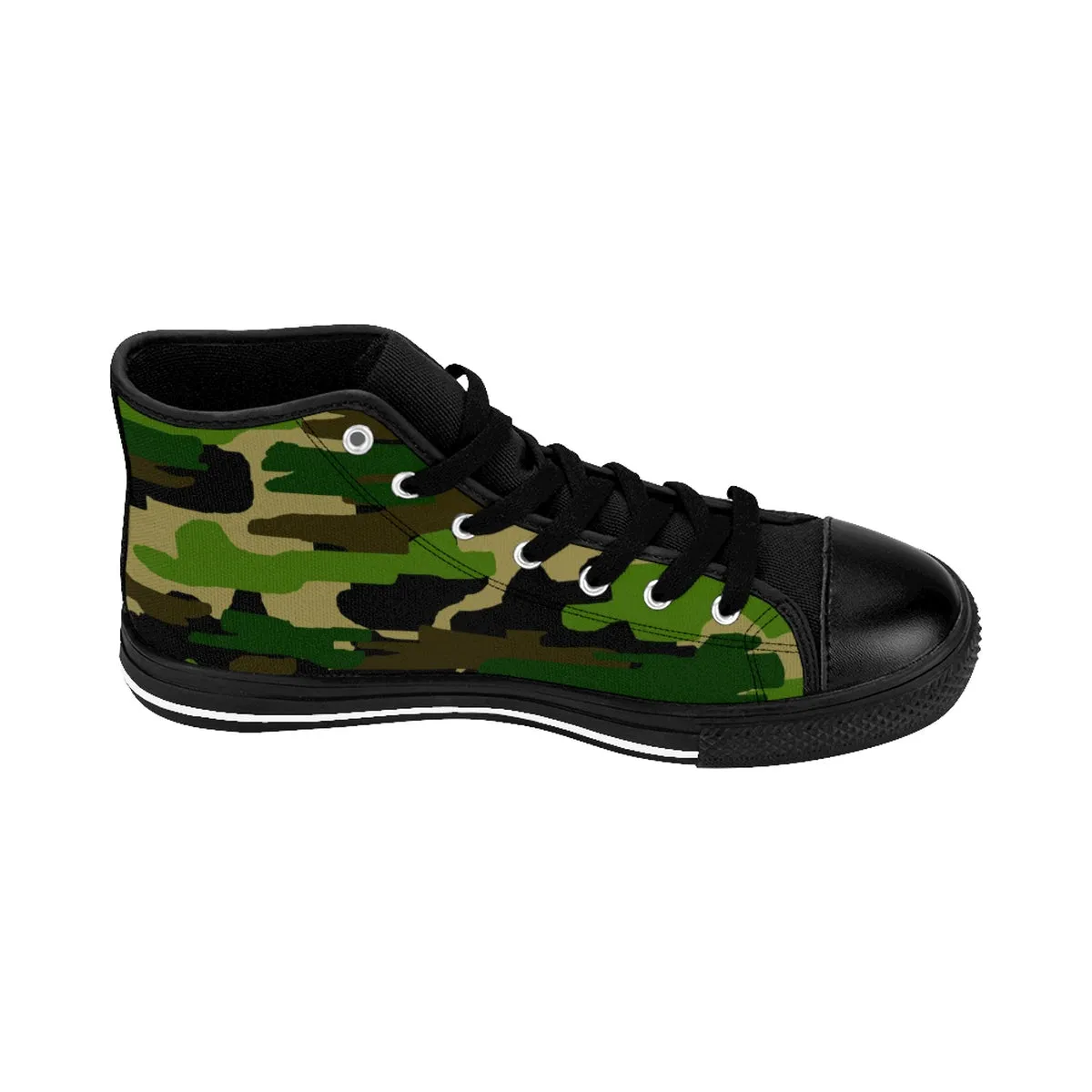 Camouflage Men's High Top Sneakers, Green Military Army Print High Top Sneakers For Men