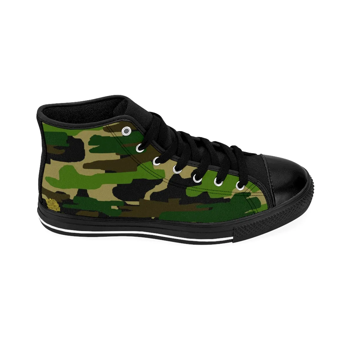 Camouflage Men's High Top Sneakers, Green Military Army Print High Top Sneakers For Men