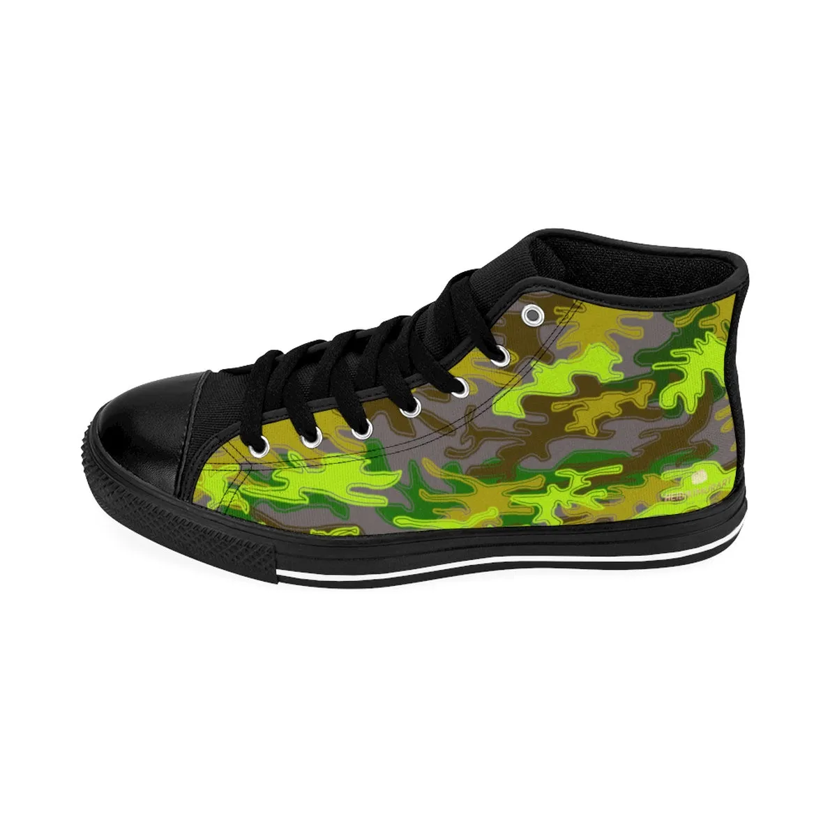 Camouflage Men's High Tops, Gray Green Army Military Print Men's High-top Sneakers Tennis Shoes