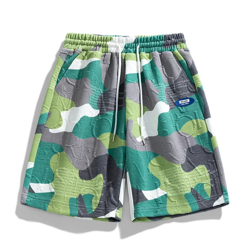 CAMOUFLAGE SHORTS LETTER JACQUARD COUPLE'S FIVE PIECE SHORTS BEACH PANTS