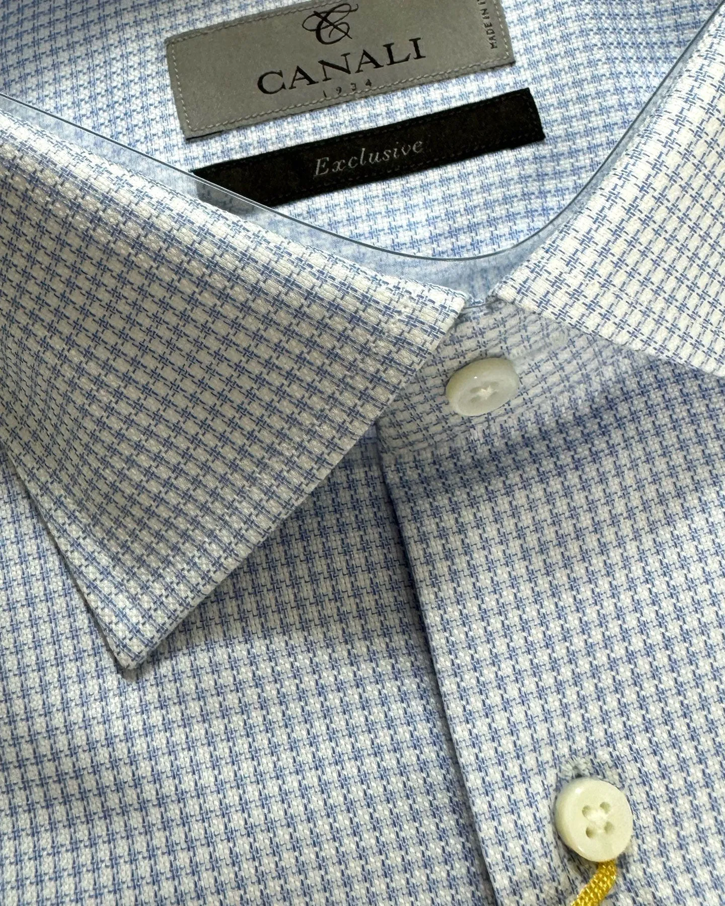 Canali Dress Shirt Exclusive White Blue Houndstooth - Modern Fit 39 - 15 1/2 SALE