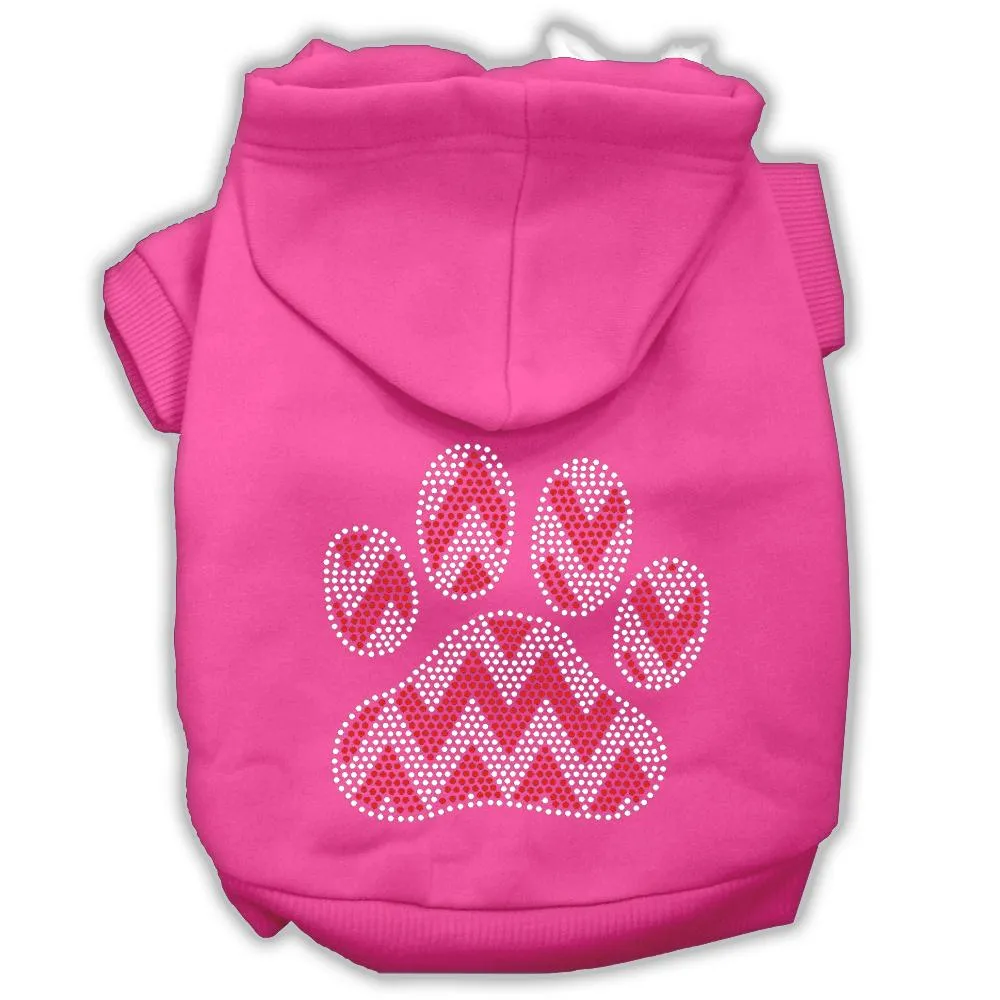 Candy Cane Chevron Paw Rhinestone Dog Hoodie Bright Pink L (14)