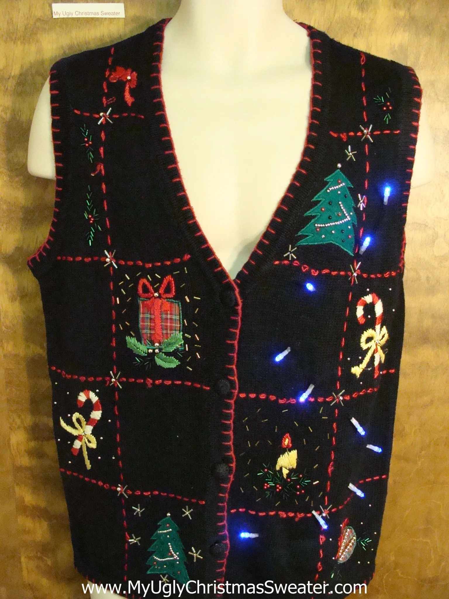 Candy Canes and Trees Light Up Ugly Xmas Sweater Vest