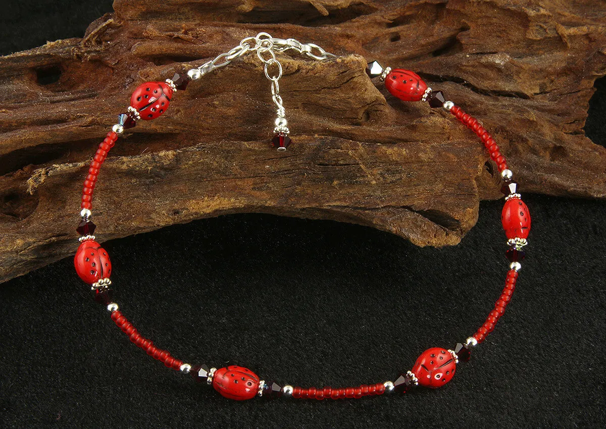 Candy Red Ladybug Beaded Bracelet