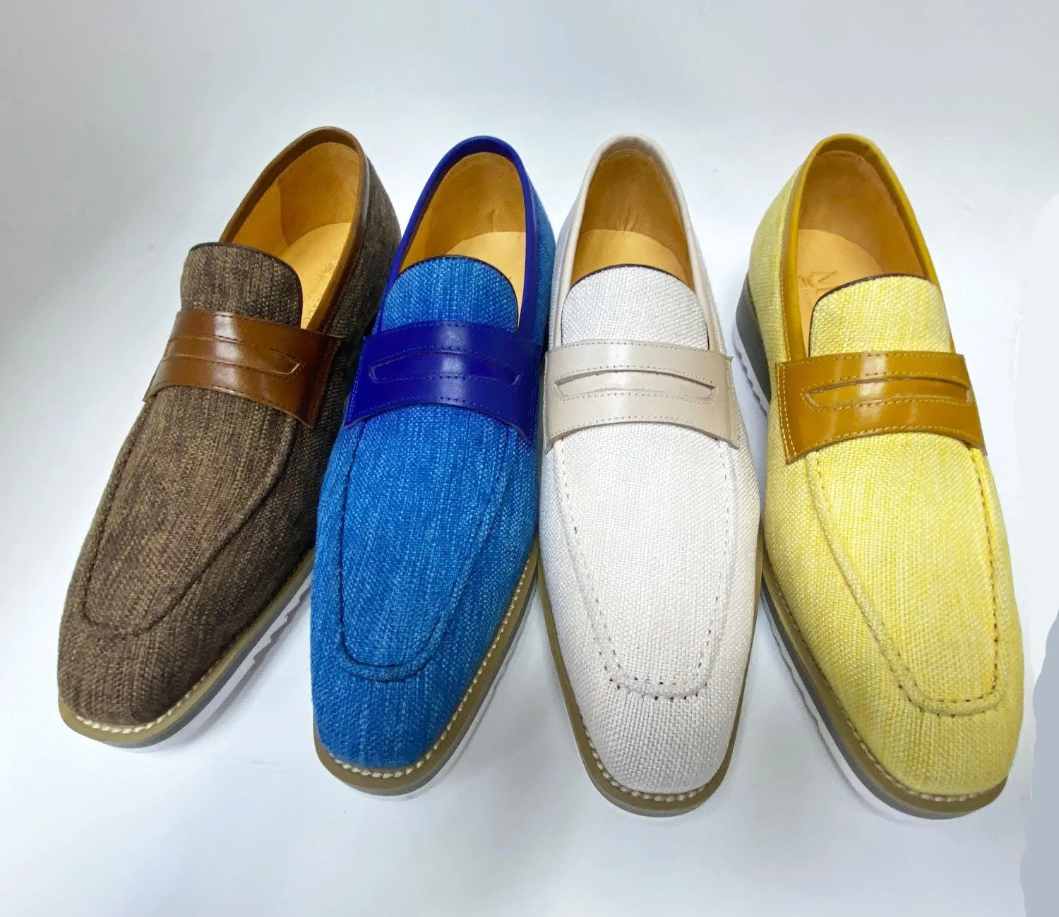 Canvas & Calfskin Slip-On Penny Loafer Mustard