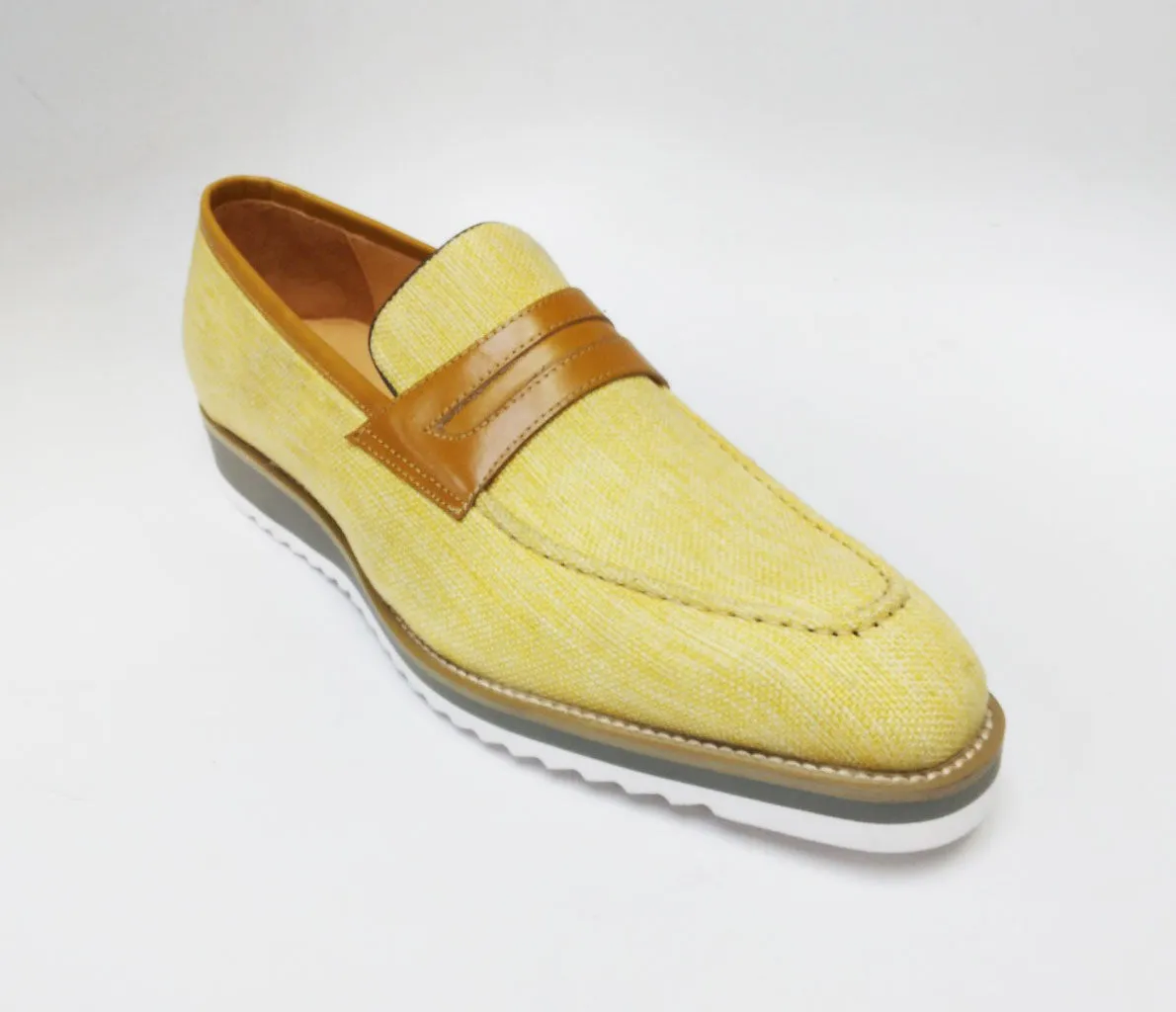 Canvas & Calfskin Slip-On Penny Loafer Mustard