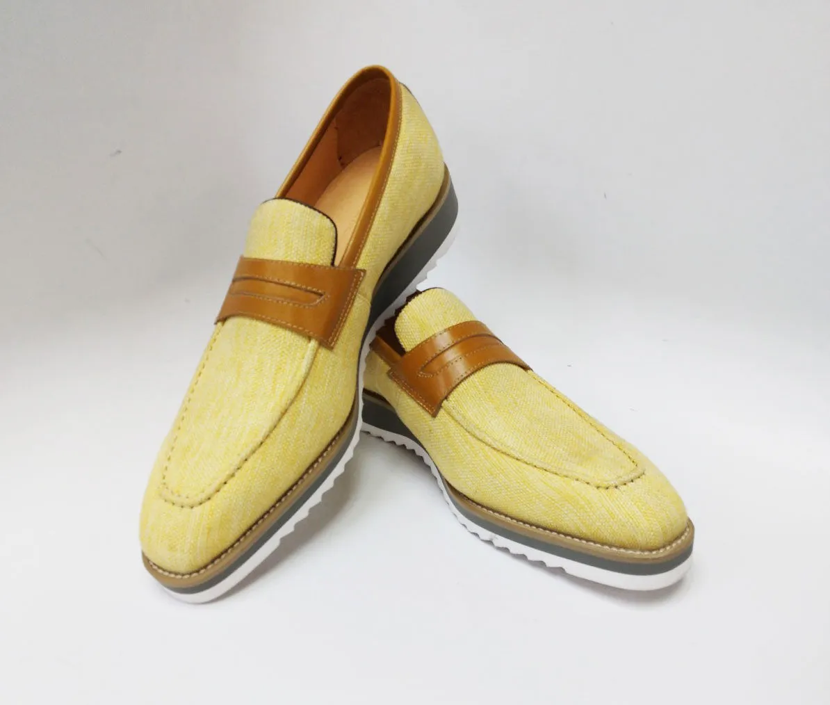 Canvas & Calfskin Slip-On Penny Loafer Mustard