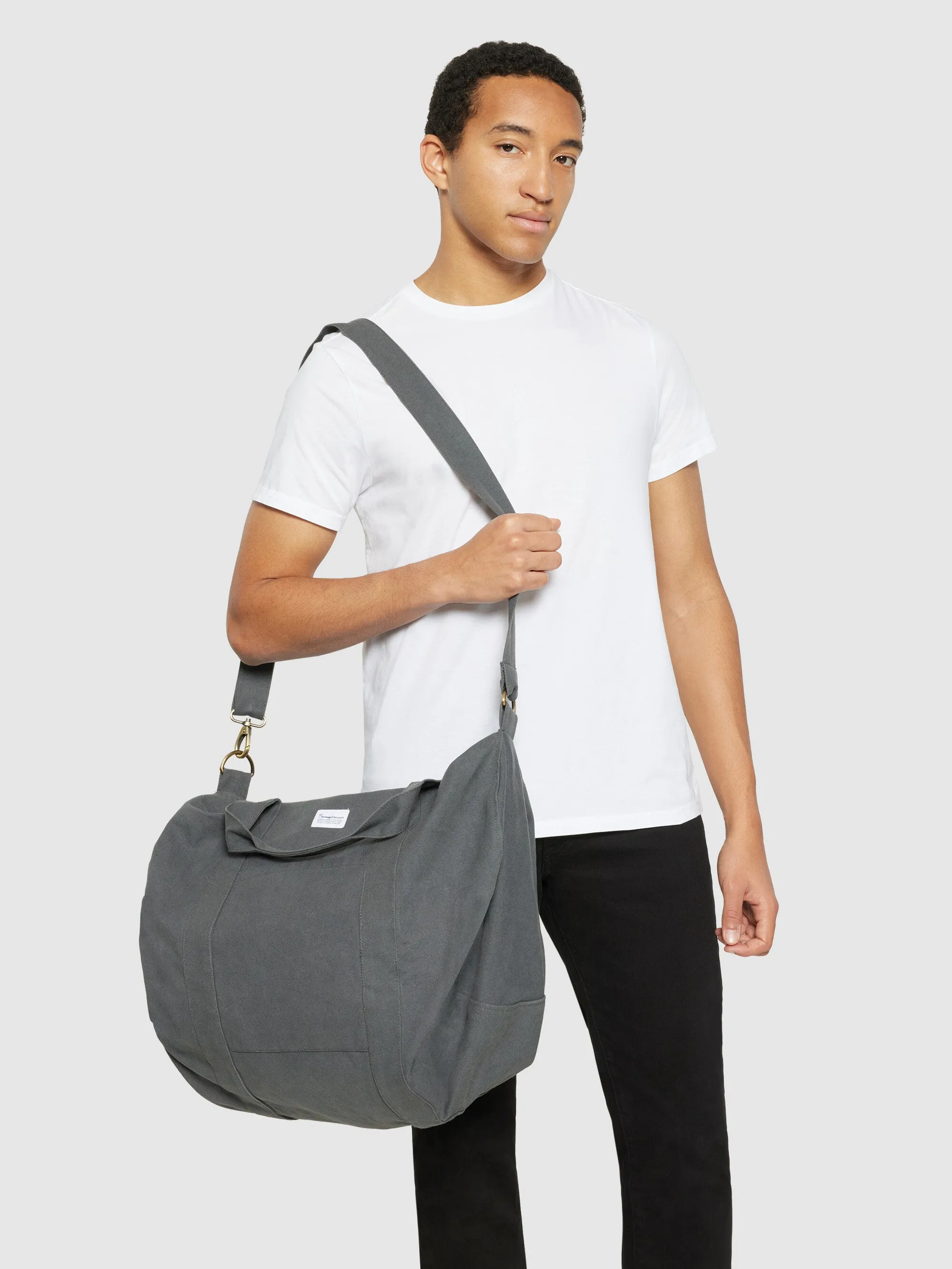 Canvas duffel bag 45L - GOTS/Vegan - Gray Pinstripe