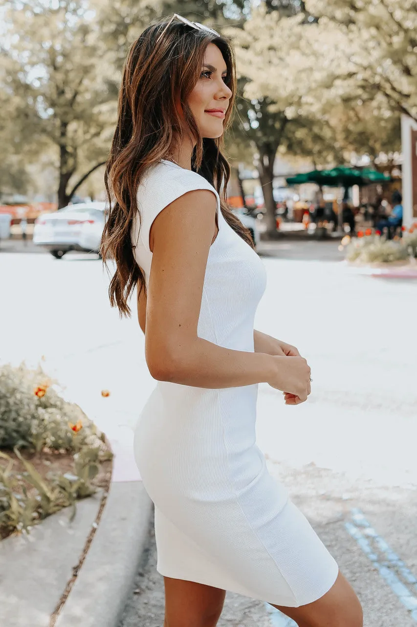 Cap Sleeve White Ribbed Dress