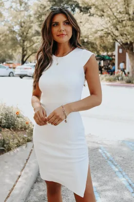 Cap Sleeve White Ribbed Dress