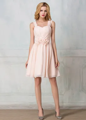 Cape-shoulder cocktail-length chiffon short prom dress