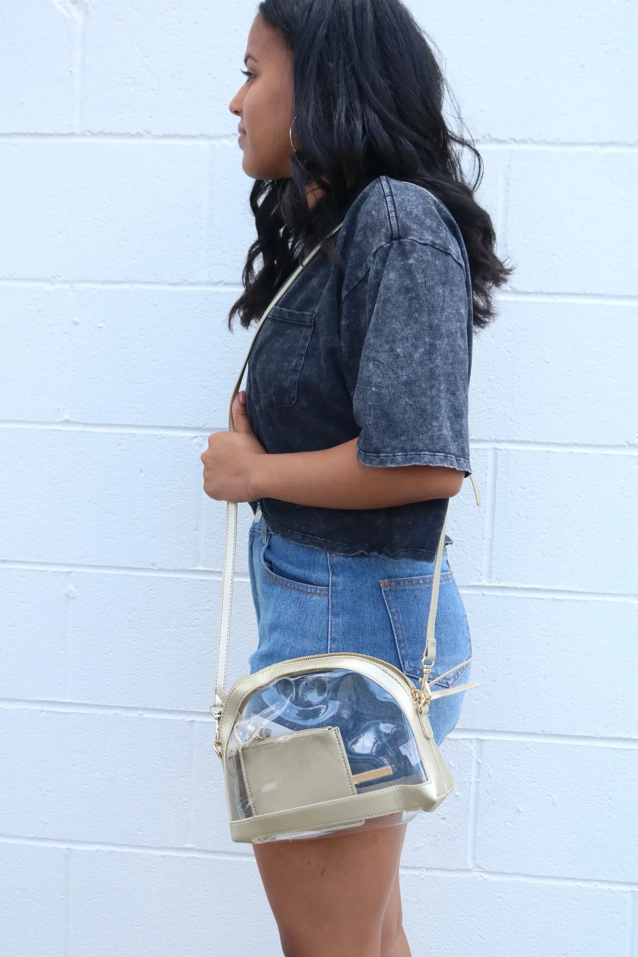 Capri Clear Half Moon Crossbody Bag