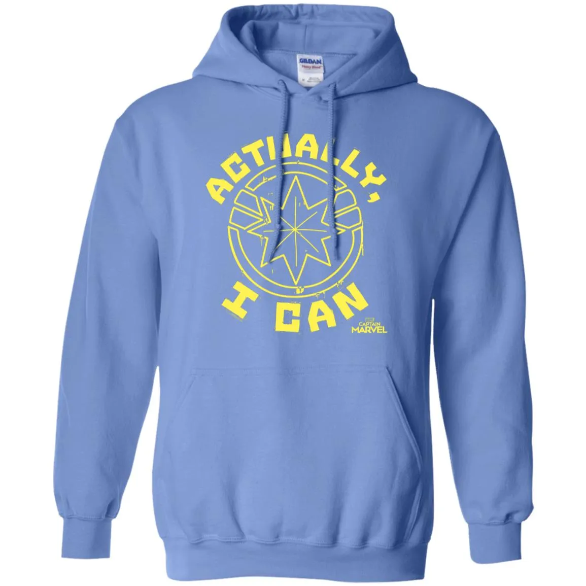 Captain Marvel Actually I Can Yellow Logo Pullover Hoodie Sweatshirt