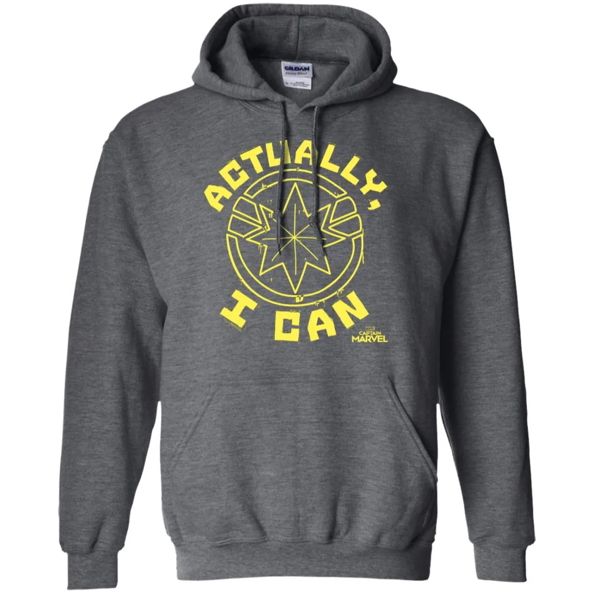 Captain Marvel Actually I Can Yellow Logo Pullover Hoodie Sweatshirt