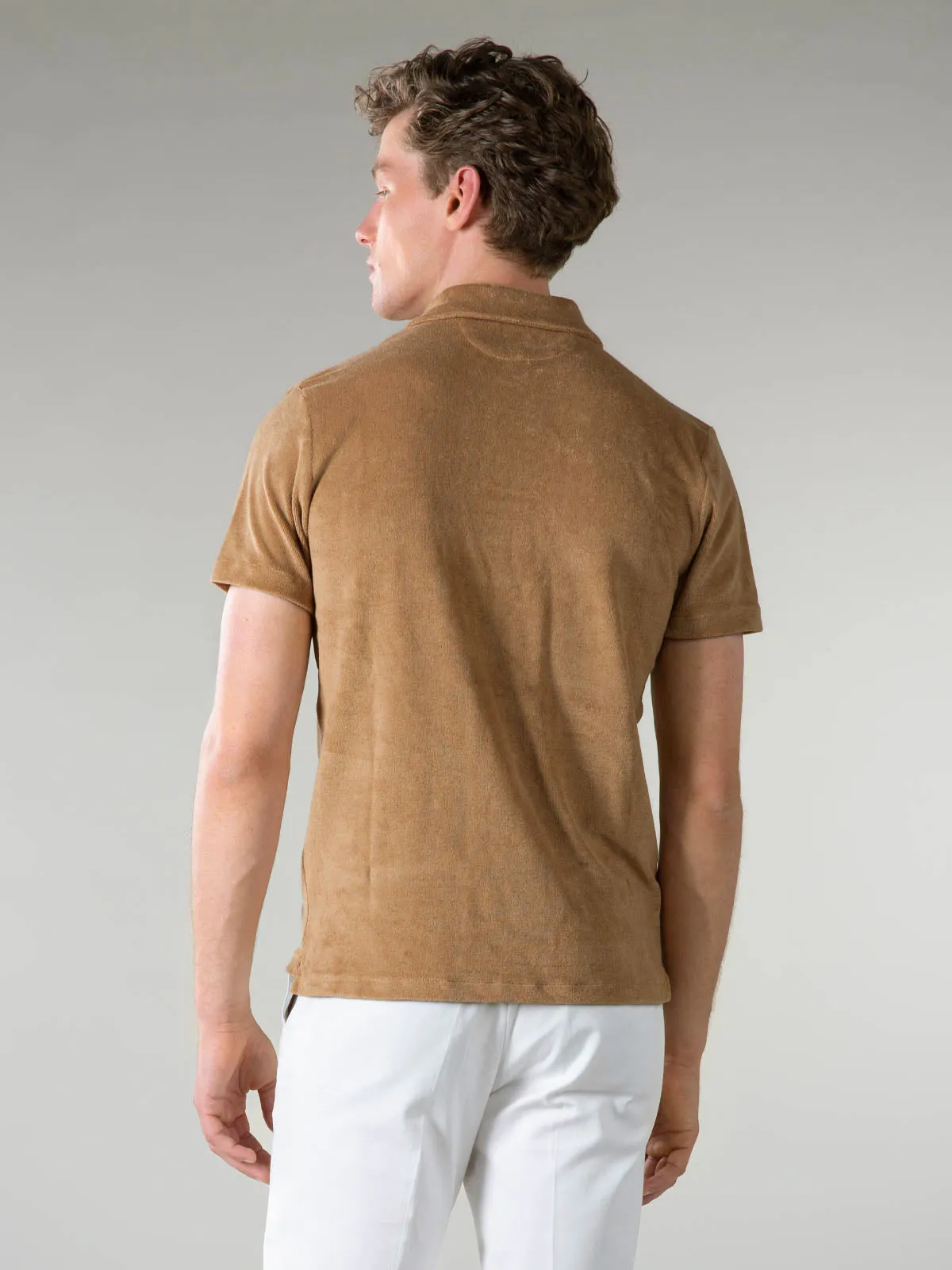 Caramel Terry Towelling Polo Shirt