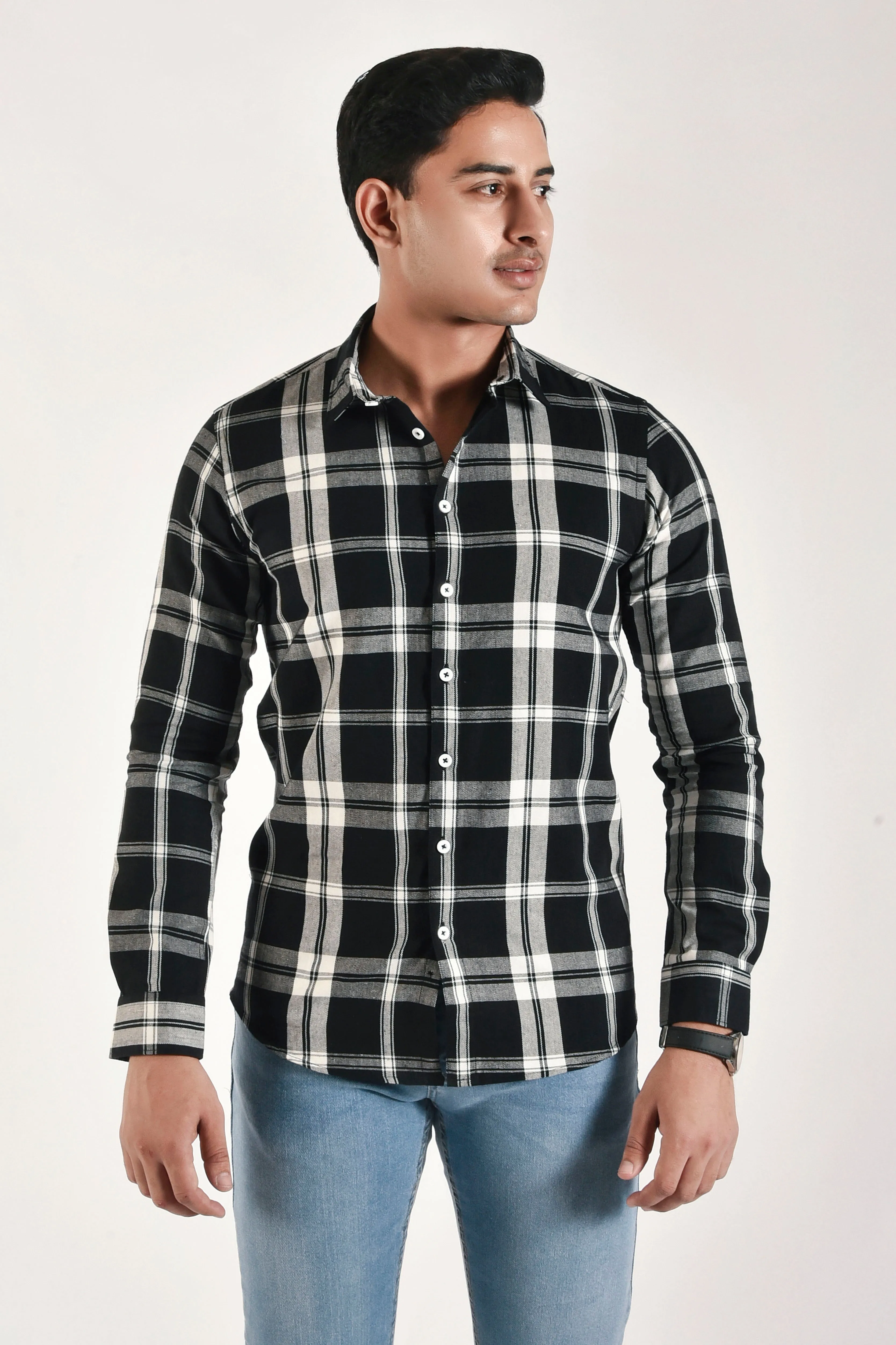 Carbon Black Checked Flannel Shirt