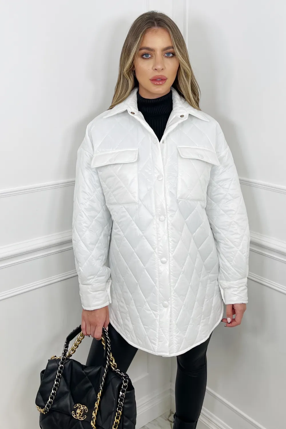 Caris CREAM quilted padded button up coat