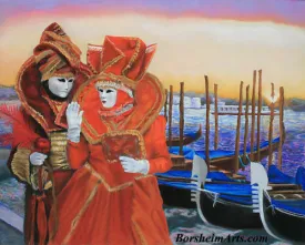 Carnevale Sunrise Venice Italy Costumed Couple Carnival Fat Tuesday