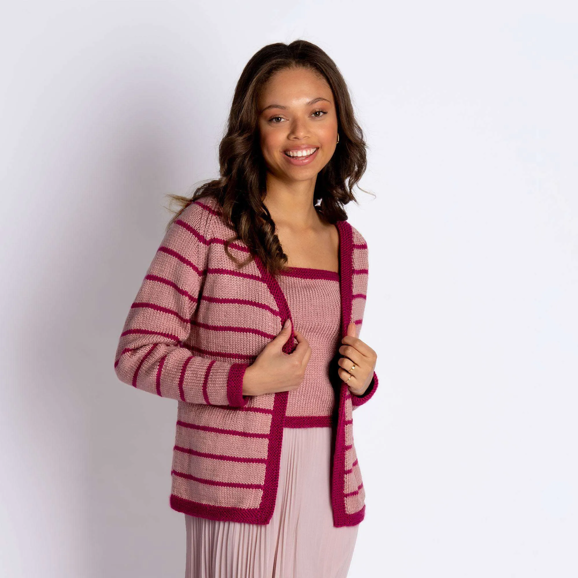 Caron Knit Contrast Trim Cardigan