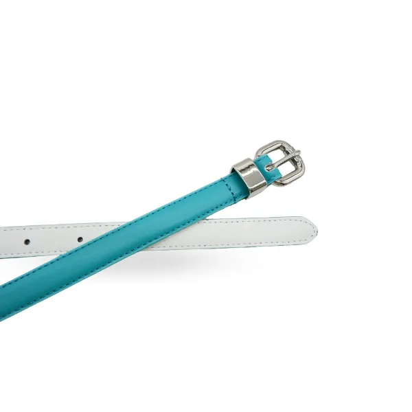 CARRIE - Womens Turquoise Aqua Blue Genuine Leather Belt with Silver Buckle