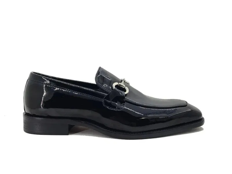 Carrucci Black Patent Leather Men's Slip-On Dress Shoe Sliver Buckle