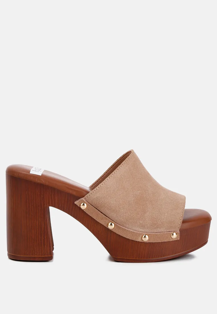 Cartera Suede High Block Heel Clogs