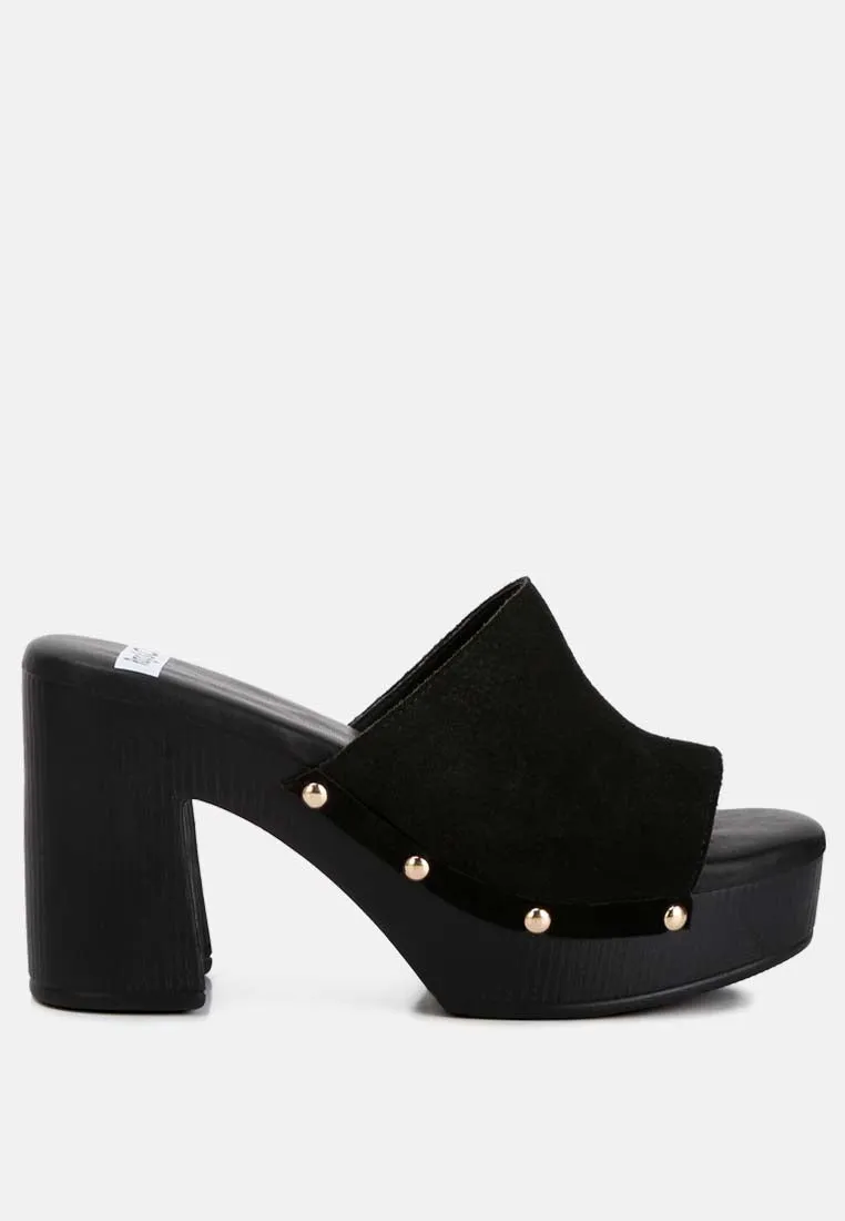 Cartera Suede High Block Heel Clogs