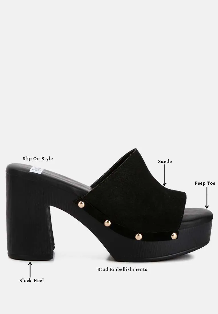 Cartera Suede High Block Heel Clogs