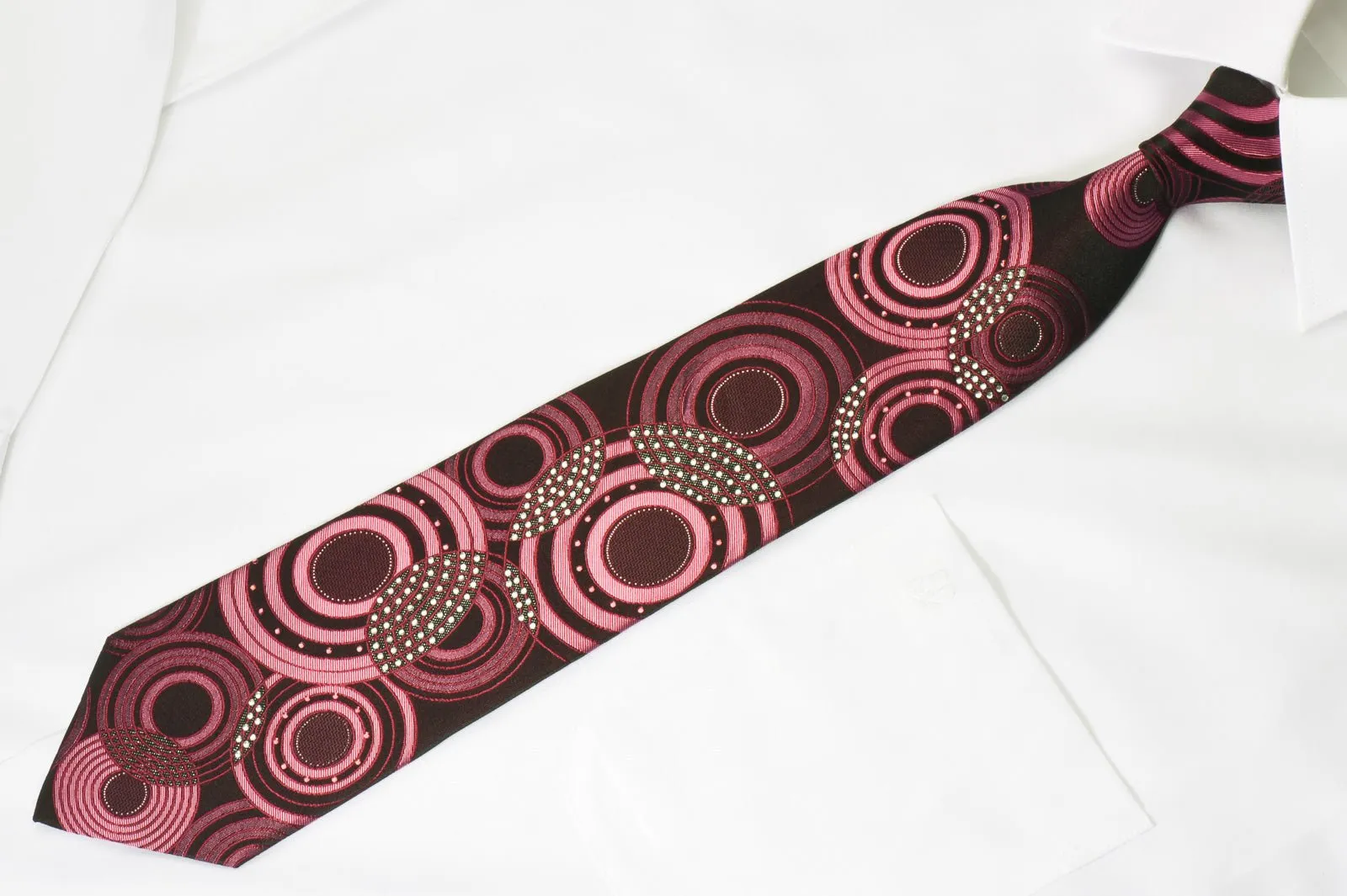 Carven Rhinestone Necktie Geometric Circles On Purple With Silver Sparkles