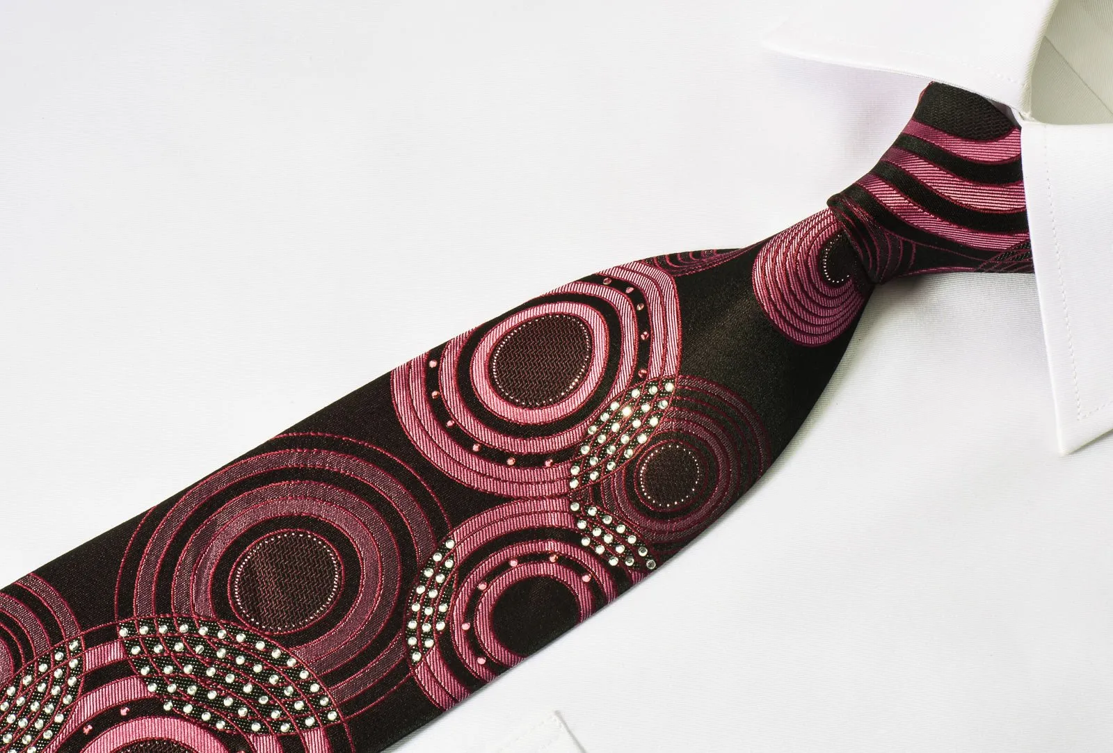 Carven Rhinestone Necktie Geometric Circles On Purple With Silver Sparkles