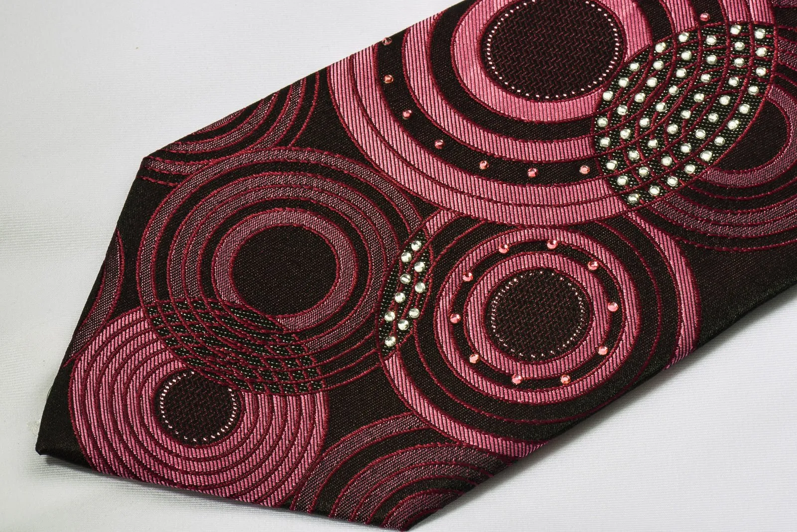 Carven Rhinestone Necktie Geometric Circles On Purple With Silver Sparkles