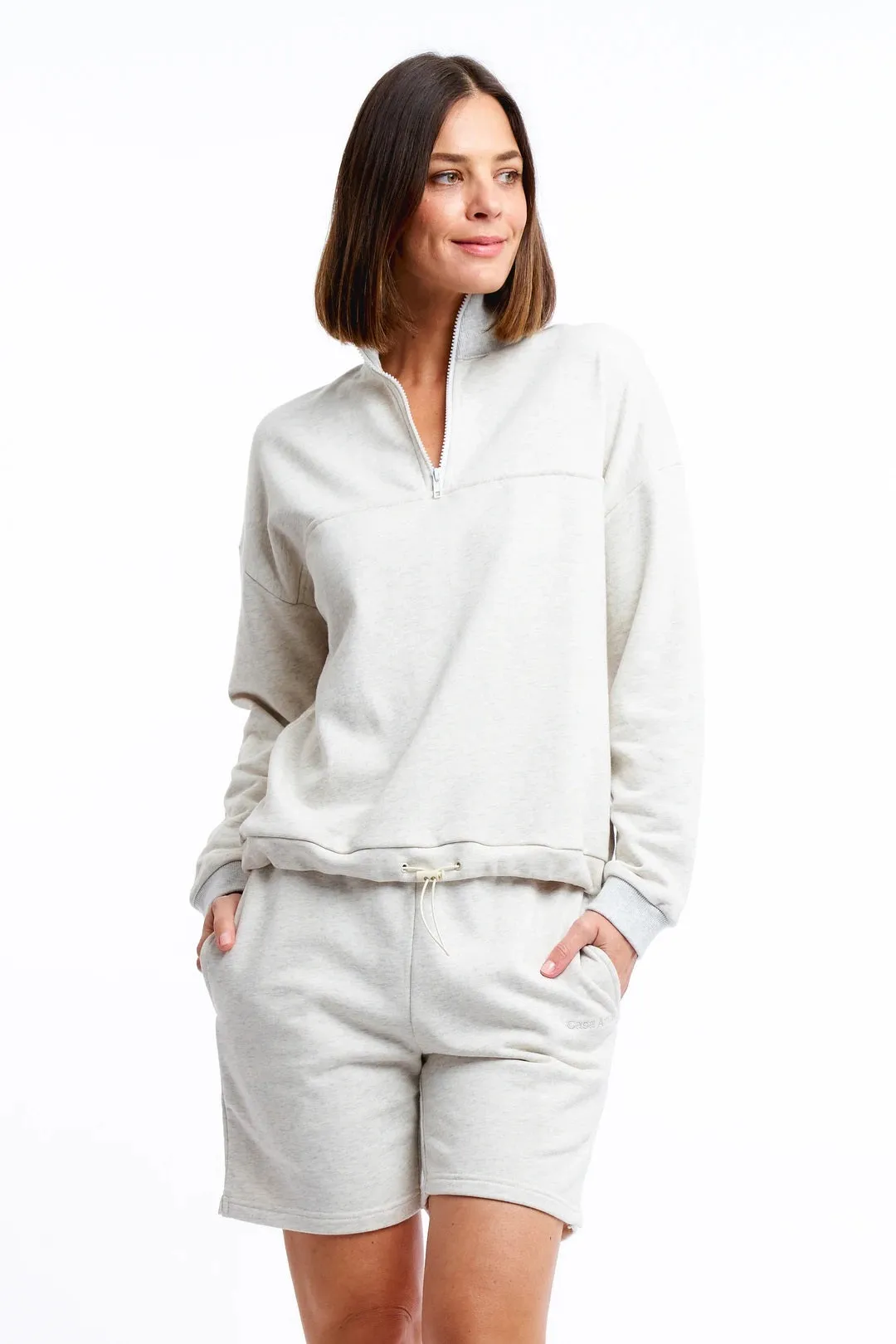 Casa Amuk WOMENS 1/4 ZIP JUMPER - WHITE MARLE