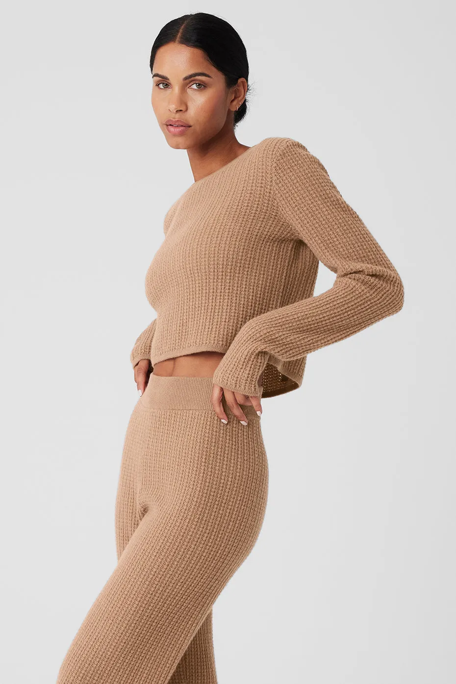 Cashmere Plush Waffle Cropped Long Sleeve - Toasted Almond