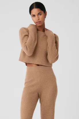 Cashmere Plush Waffle Cropped Long Sleeve - Toasted Almond