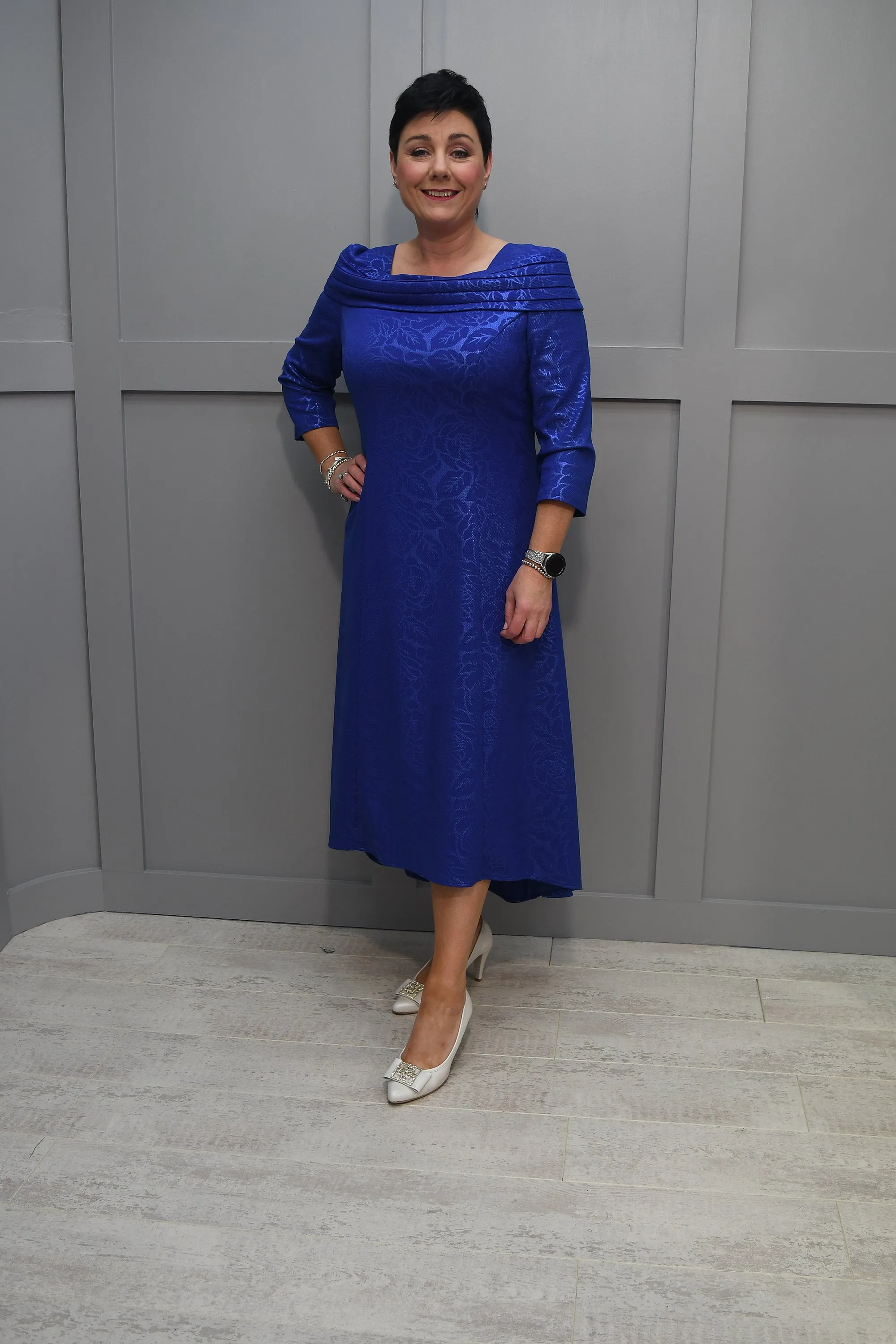 Cassandra Royal Blue Dress Enhanced With Rose Pattern - Sinels 120 A