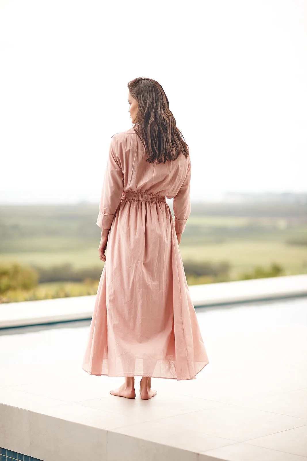 Cassia Tie Shirt Dress in Clay Pink