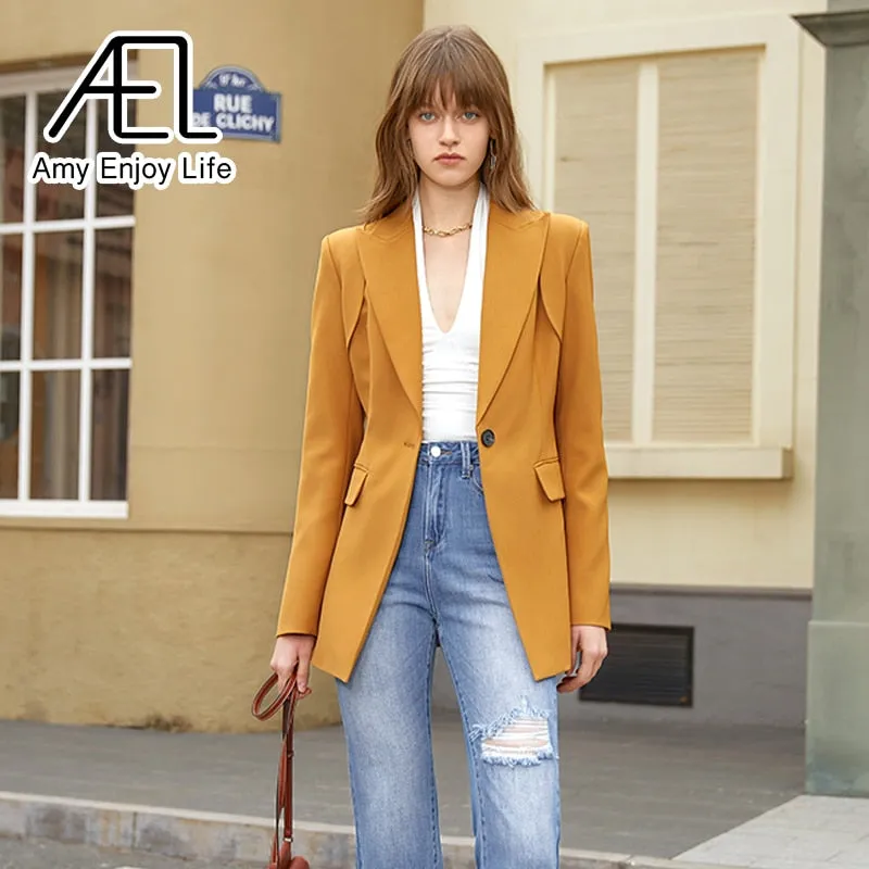 Casual Blazer Slim Suit Coat - Streetwear for Woman