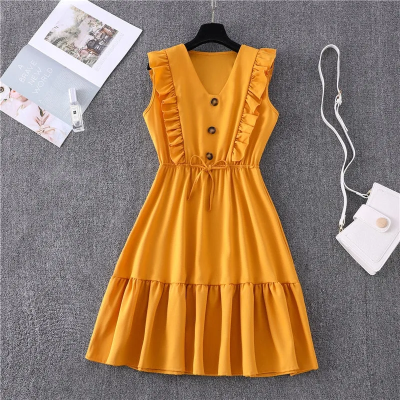 Casual Butterfly Sleeve Summer Ruffle Dress