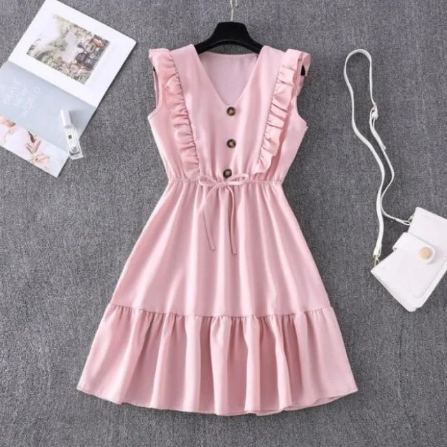 Casual Butterfly Sleeve Summer Ruffle Dress